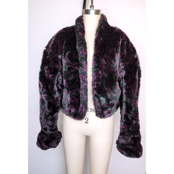 Vintage CROPPED Faux Fur Jacket Blazer - 80s 90s Crop Fur Jacket - Teddy Bear - Picture 8 of 10